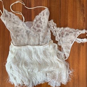 La Perla cream fringe lingerie set